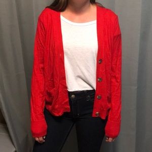 Red cardigan